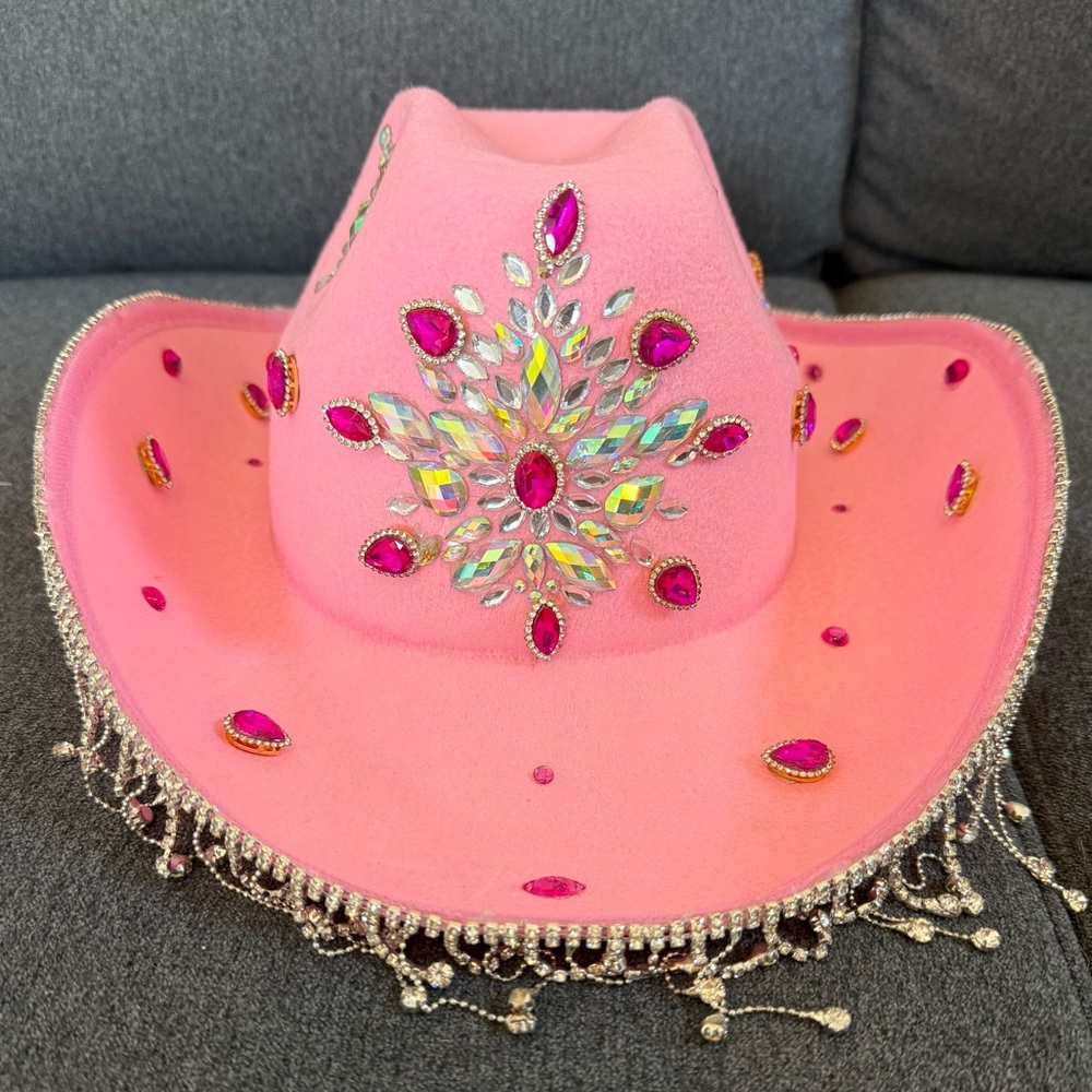 Pink Embellished (Festival) Cowboy Hat with Rhinestone Fringe